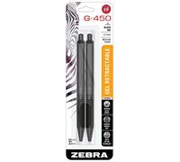 Zebra Pen G-450 Retractable Gel Pen, Black Brass Barrel, Medium Point, 0.7mm, Black Ink, 2-Pack (49512)