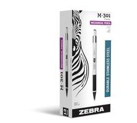 Zebra Pen M-301 Mechanical Pencil, Stainless Steel Barrel, Fine Point, 0.5mm, Black Grip, 12-Pack
