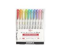 ZEBRA Pen MILDLINER Dual Tip Brush Pens, Felt Tip Pens For Adults, Bullet Tip & Brush Tip Colouring Pens For Style & Convenience, Double Ended Mildliner For Adult Colouring, Soft & Mild Colours, 10pk