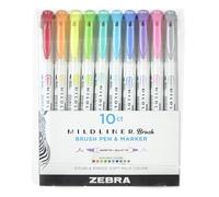 ZEBRA Pen MILDLINER Dual Tip Brush Pens, Felt Tip Pens For Adults, Bullet Tip & Brush Tip Colouring Pens For Style & Convenience, Double Ended Mildliner For Adult Colouring, Soft & Mild Colours, 10pk
