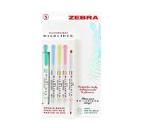 Zebra Pen MILDLINER Dual Tip Fluorescent Highlighter Pens, Pastel Highlighter Pens For Adults, Broad & Fine Tip Markers & Highlighters For Many Uses, Double Ended Highlighters, 5 Pk - Assorted Colours