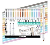 Zebra Pen Mildliner Double-Ended Highlighter Set, Broad and Fine Point Tips, No Bleed Assorted Neutral Vintage Ink Colors, 15-Count