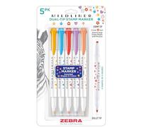 Zebra Pen Mildliner Dual-Tip Stamp Marker, Water-Based Pigment Ink, Extra Fine Bullet & Assorted Shape Stamp Tips, Assorted Colors, 5-Pack (73305)