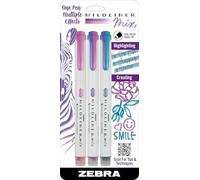 Zebra Pen Mildliner Mix Dual Colour Highlighter Marker Set, Chisel Tip, No Bleed Assorted Cool Colours, 3-Pack (77773)