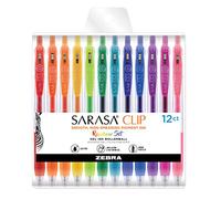 zebra pen Sarasa Clip Retractable Gel Pen, Fine Point, Rainbow Assorted Colors, 12 Pack