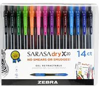 Zebra Pen Sarasa Dry X20 Retractable Gel Pen, Medium Point, 0.7mm, Assorted Fashion Color Ink, 14-Pack