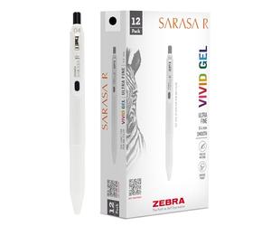 Zebra Pen Sarasa R Retractable Gel Pen, Extra Fine Point 0.4mm, School & Journaling Supplies, Rubber Grip, Binder Clip, Black Water-Resistant Ink, 12-Pack (47710)