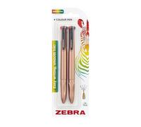 Zebra Pen Z-GRIP 4 Colour Retractable Ballpoint Pens 2pk - Rose Gold Side Click Pens, Medium Point With Black, Blue, Green & Red Ink, Ergonomic Grip, With Refillable Ink & Recyclable Packaging