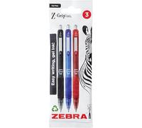 Zebra Pen Z Grip Assorted Gel Pens 3pk - 0.7mm Retractable Coloured Pens with Clip, Smudge Proof, Rapid Dry, Comfort Grip, Water Resistant - 3 Gel Pens Multipack (Multicolour - Black, Blue, Red)