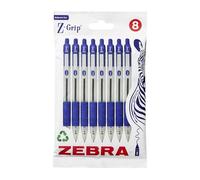 Zebra Pen Ballpoint Pen Z-Grip - Retractable, Pocket Clip, Blue Ink - Pack of 8