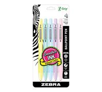 Zebra Pen Z-Grip Pastel Retractable Ballpoint Pen, Assorted Color Barrel, Medium Point, 1.0mm, Black Ink, 5-Pack