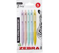 Zebra Pen Z-GRIP Smooth Ballpoint Pens Black Ink 5pk - Pastel Barrel 1mm Medium Point Retractable Ink Pens with Clip - Smooth Writing Pens with Low Viscosity Ink, Comfort Grip - 5 Pens Multipack