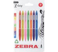 Zebra Pen Z GRIP Smooth Ballpoint Pens Black Ink 7pk - Rainbow Barrel 1mm Medium Point Retractable Ink Pens with Clip - Smooth Writing Pens with Low Viscosity Ink, Comfort Grip - 7 Pens Multipack