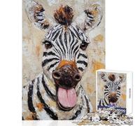 Zebra Playfulness Painted for Adults 1000 Piece Jigsaw Puzzle Art Work Gifts Improve Memory Toy Wall Decor for And from 14 Years And over size 38x52cm