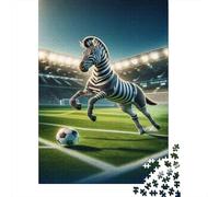 Zebra Playing Soccer 1000-Piece Puzzle for Adults, 70x50cm/1000pcs, Smooth White Card with Reduced Dust; Shared Family Time Around The Table