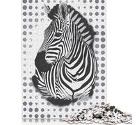 Zebra Portrait with Polka Dots Jigsaw Puzzle, Wooden Puzzles 500 Piece Jigsaw Intellectual Toys, Challenging Adult And Teen Casual Jigsaw Puzzle 500pcs (52x38cm)