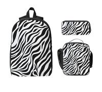 Zebra Print Backpack Set for Girls Boys with Lunch Bag Pencil Case Animal Skin 3 Pieces School Bags Insulated Lunchbox Gifts for Women Men