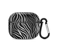 Zebra Print Bluetooth Earbuds Case Cover Full Body Shockproof Protection Hard Case Support Wireless Charging with Keychain Personalized Gift for AirPods 3