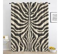 Zebra Print Curtains, Black White Stripes Eyelet Curtain 90 Inch Long, Wild Animal Skin Print Blackout Curtains for Bedroom Living Room, Thermal Insulated Drapes 2 Panels NS963