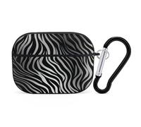 Zebra Print Earbuds Organizer Shockproof Protective Airpods Pro Cover with Carabiner Clip Anti Fall Carrying Earphone Case Cover for Airpods Pro 2nd Generation Black