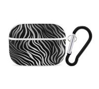 Zebra Print Earbuds Organizer Shockproof Protective Airpods Pro Cover with Carabiner Clip Anti Fall Carrying Earphone Case Cover for Airpods Pro 2nd Generation White