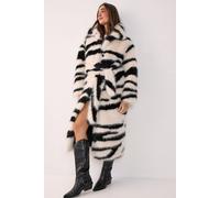Zebra Print Faux Fur Collared Longline Coat NastyGal Mono 8
