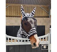 Zebra Print Fly Mask Hood with Ears Horse and Pony Sizes (M (Cob))