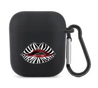 Zebra Print Lips Bluetooth Headset Cover Earbuds Case TPU Headphone Protective Compatible with Airpods 1/2 Black-Color