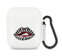 Zebra Print Lips Bluetooth Headset Cover Earbuds Case TPU Headphone Protective Compatible with Airpods 1/2 White-Color