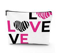 Zebra Print,Makeup Bags Travel Makeup Bag,I Love You Zebra Hearts Valentines,for Women Large Cosmetic Bag Linen Makeup Organizer Toiletry Bags Purse Pouch,Pink Black,7x9in