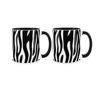Zebra Print Mug - Safari Animal Print White & Black Coffee/Tea Gift 11oz - 2 Mug Set