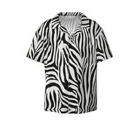 Zebra Print Print Classic Short Sleeve Button Down Casual Shirt Keep Cool Relaxed Summer Activities, Black, S