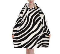 Zebra Print Print Oversized Hoodie Wearable Blanket Sweatshirt For Men Women Adults, Super Soft Warm Comfortable Blankets Flannel Hooded With Big Pocket