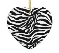 Zebra Print Print Xmas Ornaments, Christmas Tree Heart Ceramic Hanging Home Office Hanging Decor