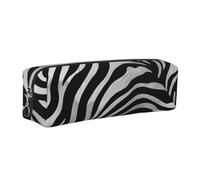 Zebra-Print Printed Leather Pencil Case Cute Stationery Organizer Simple Makeup Bag Pen Pouch, Silver Zipper