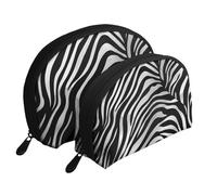 Zebra-Print Printed Makeup Bags 2-Piece Portable Shell Travel Toiletry Bag Cosmetic Organizer Bag for Women