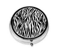 Zebra Print Printed Round Travel Pill Box Cute Small Metal Pocket Pill Case for Men & Women 3 Compartment Portable Pill Organizer for Purse or Pocket
