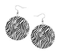 Zebra Print Round Faux Leather Earrings Personalized Double-Side Dangle Earrings Lightweight Drop Earrings for Holiday Birthday Christmas Party Gifts for Her