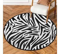 Zebra Print Round Rug 3Ft Small Circle Area Rug Soft Non-Slip Washable Indoor Floor Mat Ultra-Thin Throw Carpet for Entryway Bedroom Bathroom Living Room