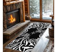 Zebra Print Runner Rugs for Hallway 50cm x 150cm, Black White Stripe Safari Animal Washable Kitchen Rug, Zebra Print Carpet Runners for Corridor, Hall, Low Pile Non Slip b156