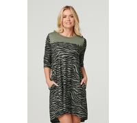 Zebra Print Short Skater Dress Izabel London Khaki 8