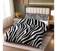 Zebra Print Single Duvet Cover Sets 140x200cm 3 Piece Bedding Soft Animal Print Quilt Cover Reversible Black And White Bedding Set with 2 Pillowcases 50x75cm