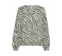 Zebra Print V-Neck Blouse Green/Ecru