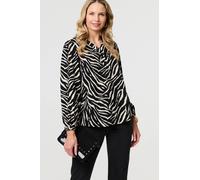 Zebra Print V-Neck Long Sleeve Blouse Izabel London Black 12