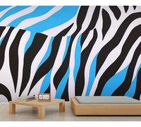 Zebra Print Wallpaper Blue Wavy Stripe Bedroom Wallpaper Modern Abstract Wall Murals for Living Room Black and White Striped Wall Paper Mural Poster for Living Room Bedroom Decor 250X175cm