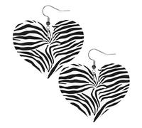 Zebra Prints Double-Sided Faux Leather Large Dangle Earrings for Women Heart-Shape Lightweight Spring Winter Decorative Earrings for Holiday Concert Party Decor Gifts