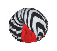 Zebra Red Waterproof Reusable Shower Cap For Women - Elastic Hair Cover For Bath, Spa, Travel & Daily Use