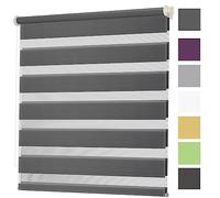 Zebra Roller Blind, 80x180cm for Any Window Cut to Size, Light Filtering Day and Night Blinds Metal Brackets & FIttings for Bedroom, Nursery, Loft, Travel, Dark Grey