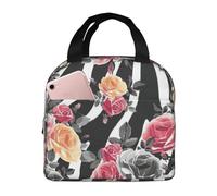 Zebra Rose Flower Print Portable Lunch Bag for Men or Women, Perfect for Office, Picnic, Travel