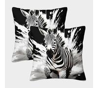 Zebra Running-Artistic Black White Style Pillow Covers 2 Pack Cozy Pillowcases Art Cushion Covers with Invisible Zipper Decor Couch Living Room 40x40cm